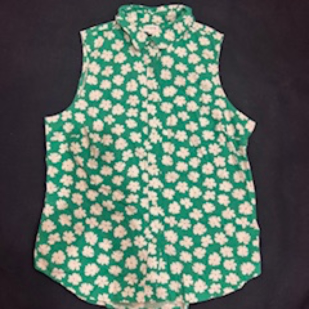 NWT J. Crew Factory Sleeveless Poplin Shirt in Green/White, Med, $49.50! - Picture 2 of 6